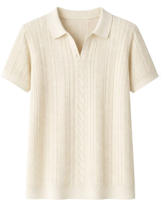 Polo de Punto Trenzado para Hombre, Manga Corta, Verano, Casual, Corte Ajustado, Tejido Texturizado, Fabricante Mayorista OEM ODM con Logotipo Personalizado - Product Image 1