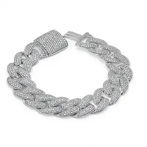 Pulsera de Eslabones Cubanos de Alta Gama con Micro Pavé de Diamantes, Diseño Hip Hop Bling, Lujo, Oro 14K, Bañada en Rodio, Regalo - Product Image 3