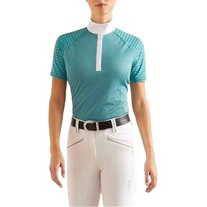 Vêtement de base équestre pour femmes, respirant, en polyester et élasthanne, à manches courtes, personnalisable avec logo, pour la compétition - Product Image 1