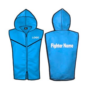 Chaqueta de Boxeo con Capucha y Diseño en V en Blanco y Negro, Chaleco sin Mangas, Ropa Profesional para el Ring, Sublimación Personalizada - Product Image 5