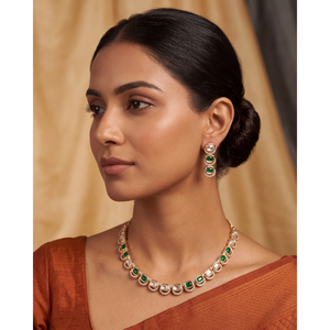 Indian Ethnic Manasi Moissanite Delicate <b>Gold</b> Plated Zircon Necklace <b>Set</b> - Product Image 1