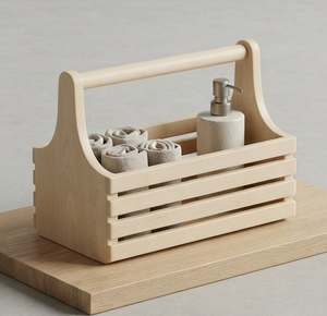 Panier de rangement en bois marron pour cuisine, idéal pour le rangement domestique et la décoration - Product Image 1