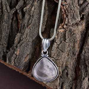SHYAM JEWELRS Collier Pendentif Vintage en Argent Sterling 925 avec Cristal de Quartz Rose Naturel Style Bohème Certifié IGI Poire d'Eau - Product Image 5