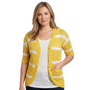Women's 100% Cotton Intarsia Print Medium Length Formal V-neck Single Button Closure Anti-Pilling Quick Dry <b>Cardigan</b> OEM Spring - Product Image 6