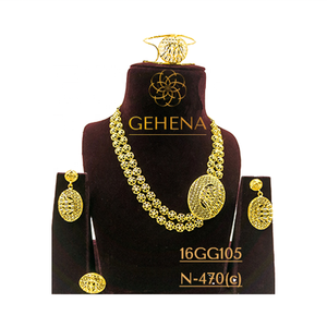 Ensemble collier court de 5 grammes en plaqué or 24 carats élégant et tendance Boucle d'oreille Bague élégante Sexy Fashion Jewelry Fiançailles Mariage - Product Image 1