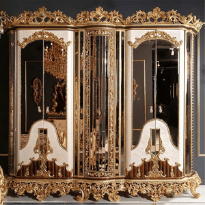 Armoire de luxe de style palais royal européen en acajou massif sculpté avec miroir doré, meuble de chambre classique antique pour chambre principale de villa - Product Image 1