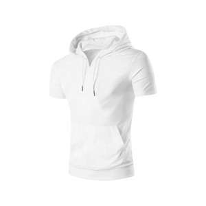 <b>Men's</b> <b>White</b> Short Sleeve Hoodie Pullover Solid Casual <b>Sweatshirt</b> with Drawstring Pocket - Product Image 1