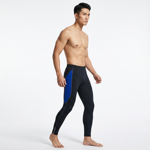 Men's Full Length Compression Leggings Solid Color Blue Panel <b>Spandex</b> Nylon Elastic Waist <b>Pants</b> - Product Image 2