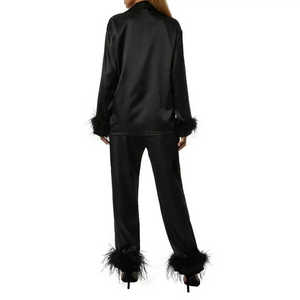 Nueva Llegada, Elegante Pijama Largo de Satén Elástico y Transpirable para Mujer, Estilo Sexy, Personalizado de Fábrica, con Detalles en Negro - Product Image 2