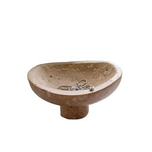Bol décoratif artisanal en pierre naturelle sur piétement, élégant plateau à bijoux pour coiffeuse de salle de bain et aménagement intérieur moderne - Product Image 1