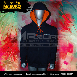 Custom Men's Black Zip Up <b>Hoodie</b> Casual <b>Orange</b> Lined Left Chest Logo OEM Service - Product Image 3