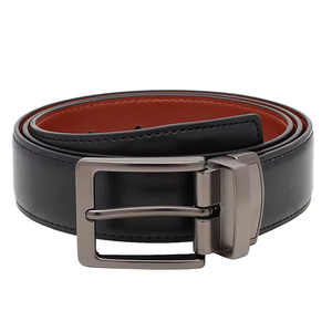 Cinturón de Cuero Vacuno Genuino para Hombre, Color Liso, Cómodo, Informal, con Hebilla Reversible - Product Image 1