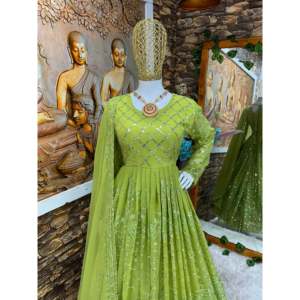 Hermoso conjunto de vestido Anarkali para mujer con trabajo de bordado que incluye Pent y Dupatta - Product Image 2