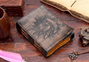 Journal relié en spirale en cuir Vedant Soleil et Lune, couverture rigide, livre des ombres vintage gaufré, cadeau - Product Image 3