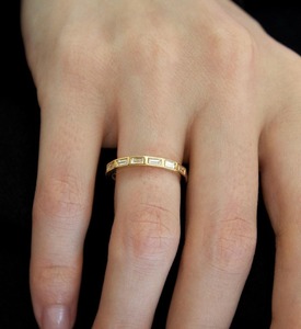 14k Solid Yellow Gold Moissanite Diamond <b>Ring</b> 1.50TC Baguette Cut Bezel Set Eternity Wedding Band <b>Stacking</b> Matching <b>Ring</b> - Product Image 5