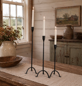 metal taper candle stand set Forged Iron Candle Holders matted <b>Black</b> Candle Taper holder set ideal for dining decor styling - Product Image 2