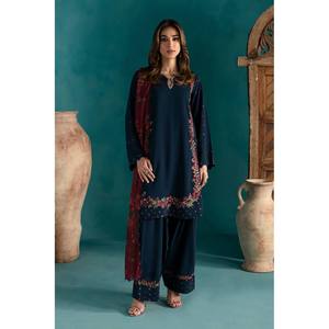 ชุดสัลวาร์ คามีซ ผ้าฝ้ายสีกรมท่า ไซส์ XL พร้อมผ้าคลุมไหล่และงานปักเลื่อม สำหรับใส่ลำลอง - Product Image 1