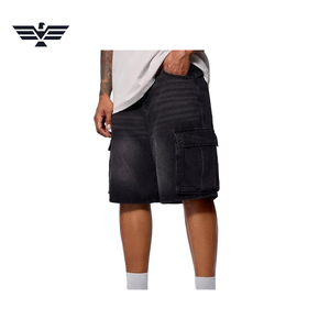 Men's Light Wash Distressed Denim <b>Cargo</b> Shorts Mid Waist <b>Wide</b> <b>Leg</b> Casual Summer Breathable 100% Cotton Pockets Woven Fabric 300g - Product Image 2