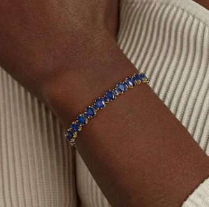 Lab Grown Blue Sapphire Stone Charm <b>Bracelet</b> Women 925 Sterling Silver Luxury 14K Gold Plated Party September Birthstone Fine - Product Image 2