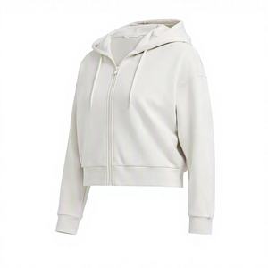 Sudadera con capucha corta de felpa francesa gruesa para mujer, con cremallera, lisa, con logo personalizado, al por mayor - Product Image 4