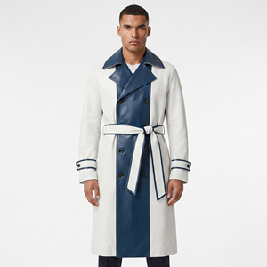 <b>Men's</b> Genuine Leather Fashion Trench Coat <b>Men's</b> PU Leather Overcoat With Waist Belt Boys Leather <b>Long</b> Breasted Button Coat - Product Image 6