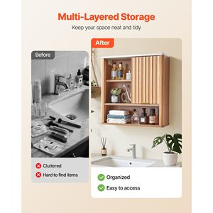 Ripiano regolabile bagno armadio a muro wc armadietto dei medicinali aperto divisorio a parete montato appeso organizzatore per cucina - Product Image 3
