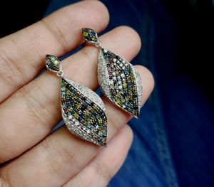 2.32 Cttw Round Cut White Multi Color Natural Diamond Drop Dangle <b>Earrings</b> for Women in 925 Sterling Silver, Push <b>Back</b>, Prong - Product Image 2