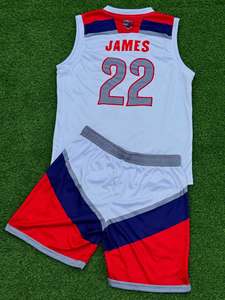 Ensemble de maillots de basket-ball personnalisés, meilleur matériau, blanc, rouge, bleu, sublimé, 22, unisexe, adulte, séchage rapide, sans manches, col en V, athlétique - Product Image 2