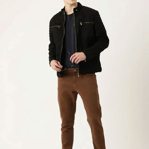 Econex Sports <b>Men's</b> Formal Slim PU Leather <b>Jacket</b> High Street Style Solid Color <b>Suede</b> Finish Pockets Turn-down Collar Zipper - Product Image 2