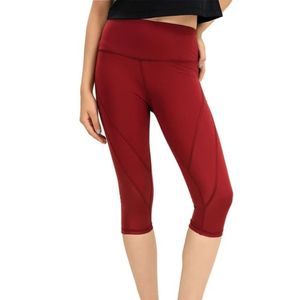 Women's Red High Waist <b>Capri</b> <b>Leggings</b> Knee Length Stretchy Fitted Athletic Pants for Yoga Workout Running Fitness Train - Product Image 1