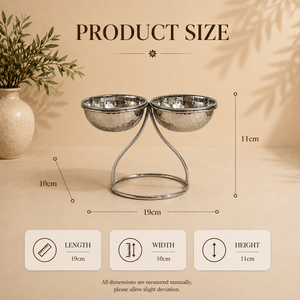 Support de présentation élégant en acier inoxydable martelé à deux compartiments pour fruits secs, noix et condiments - Product Image 2
