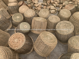Handwoven Seagrass Round Storage <b>Basket</b> with Handles for Home Decor KingcraftViet - Product Image 5