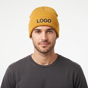 Bonnet tricoté doux personnalisé unisexe en acrylique jaune chaud coupe-vent pour l'hiver, idéal pour le ski, avec écharpe assortie - Product Image 1