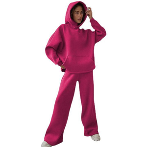 Women Tracksuit <b>Set</b> Hooded <b>Sweater</b> Wide Leg Pants Solid Color Casual Loose Fit Full Sleeve Autumn Wear 100 Cotton - Product Image 2