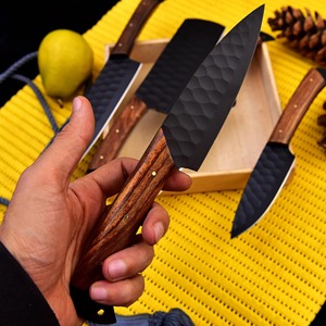 Ensemble de couteaux de chef personnalisé fait main, 5 pièces, en acier carbone 33 couches, lame de 3,9 pouces, bord droit, revêtement poudré, ambidextre, manche en bois - Product Image 6