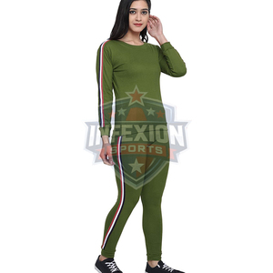 Conjunto Deportivo Verde Oliva para Mujer, Manga Larga, Cuello Redondo, Color Sólido, Transpirable, Algodón con Spandex, Estilo Casual, Ajustado, para Otoño - Product Image 2