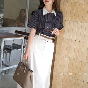CV753 Elegante Falda Midi de Algodón con Cintura Alta y Cinturón para Mujer, Estilo Recto para Oficina y Trabajo - Product Image 2
