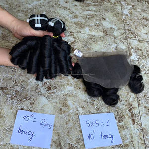 Extensiones de Cabello Humano Virgen Vietnamita Súper Doblemente Tramado, Rizado y Voluminoso, de Última Tendencia, con Cierre de Encaje y Peluca Frontal - Product Image 1