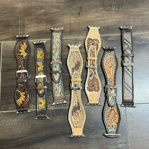 New Vintage High Quality Hand Tooled Leather Sunflower Design Unisex <b>Watch</b> <b>Band</b> Genuine Leather Replacement <b>Band</b> for Apple <b>Watch</b> - Product Image 5