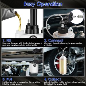 Kit di spurgo freni manuale da 3L con pompa a vuoto, bottiglia di raccolta olio esausto da 1L e 4 adattatori per pompa freno principale per riparazione freni pneumatici da parte di una persona - Product Image 5