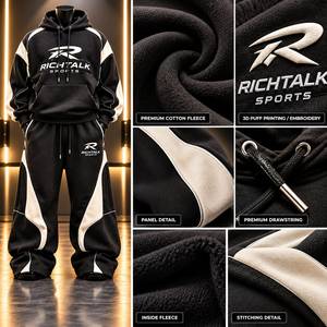 Conjunto Deportivo para Hombre con Capucha, Estampado, Bloques de Color, Algodón, Ropa de Invierno, Transpirable, Deportivo, Corte Holgado - Product Image 6