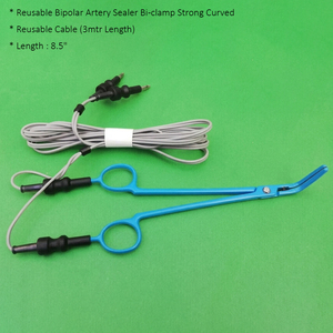 Pinza Bipolar Reutilizable para Sellado de Arterias, de Acero Inoxidable, Curva y Resistente, de 8.5 Pulgadas, Instrumentos Quirúrgicos Electroquirúrgicos para Vasos - Product Image 2