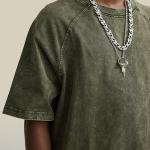 T-shirt Homme Oversize Vert Uni à Manches Raglan Col Rond Style Urbain en Coton Jersey Lavé Coupe Droite Longueur Standard Design Uni - Product Image 6