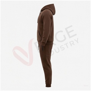 Ensemble de survêtement marron à capuche pour homme, manches longues, couleur unie, coupe décontractée, respirant, en polaire, avec cordon de serrage, idéal pour l'automne - Product Image 3