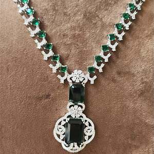 Nita Ambani Emerald Long Necklace Fine Jewelry Set - Product Image 2