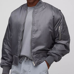 Chaqueta Bomber Gris para Hombre, Casual, con Cierre, Cuello Alto, Corte Regular, Prenda Exterior de Poliéster para Otoño - Product Image 6