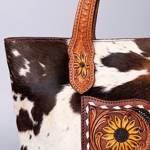 Premium Quality Vintage Fashion <b>Tote</b> Handbag Cowhide Leather with Hand Tooled Design Top Indian Manufacturer & Supplier - Product Image 3