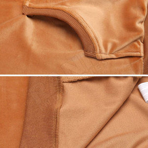 Survêtement en velours orange pour femme, coupe régulière, avec capuche, fermeture éclair sur le devant, poches latérales, décontracté, pour l'automne - Product Image 6