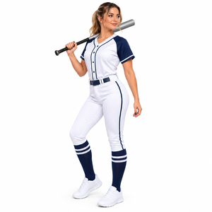 <b>Women</b> Baseball Uniform Set White <b>Navy</b> Raglan Sleeve Fitted Jersey Pants With <b>Belt</b> Moisture Wicking All Seasons Sport Wear - Product Image 5