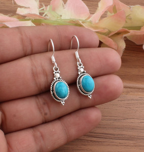 Natural Turquoise Drop <b>Earrings</b> 925 Sterling <b>Silver</b> Women Genuine Blue Gemstone Jewelry Party Wholesale December - Product Image 1